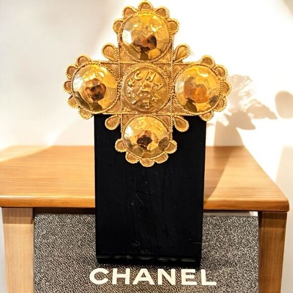 Chanel Gold Plated Decorative Cross Brooch - Picture 1 of 7